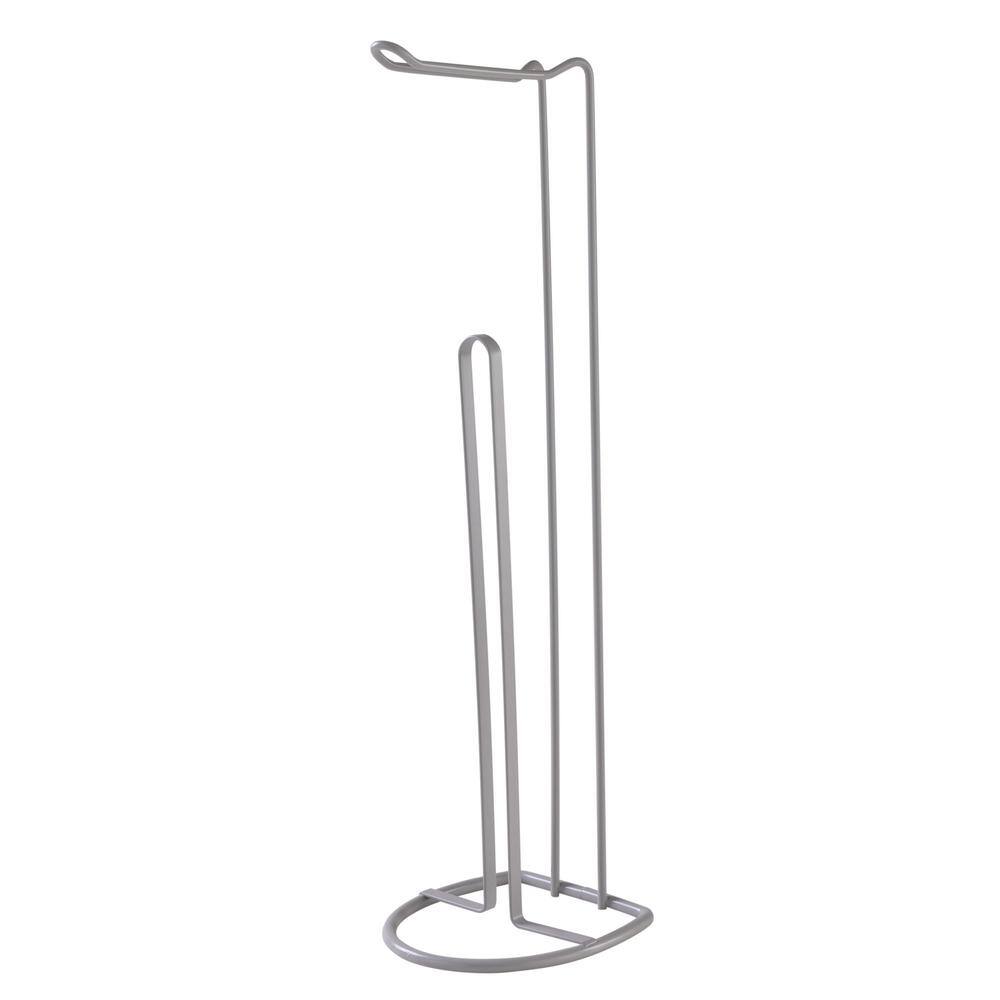 Gray Slim Steel Freestanding Toilet Paper Reserve and Dispenser