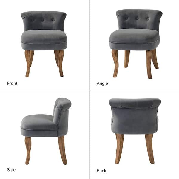 Nila Grey Vanity Velvet Upholstered Stool with Solid Wooden Legs 20 in. W x 20.7 in. D x 25.7 in. H
