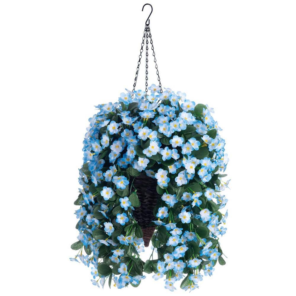 17 in. H Artificial Hanging Silk Orchid Flowers in Basket, Outdoor Indoor P