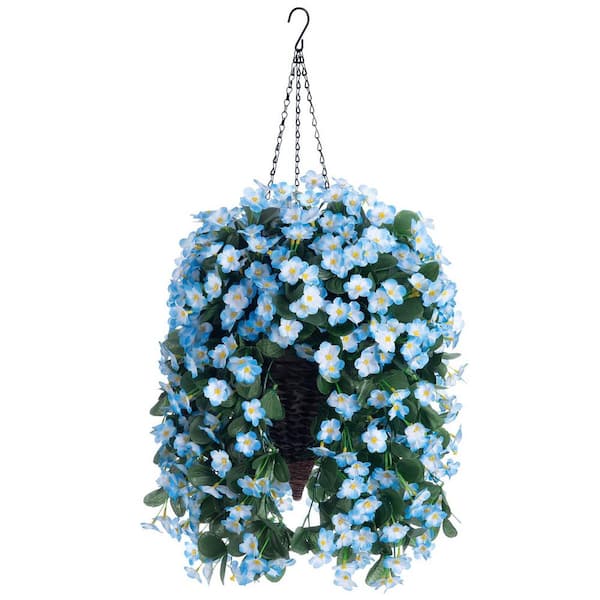 Unbranded 17 in. H Artificial Hanging Silk Orchid Flowers in Basket, Outdoor Indoor Patio Lawn Garden Decor, Blue