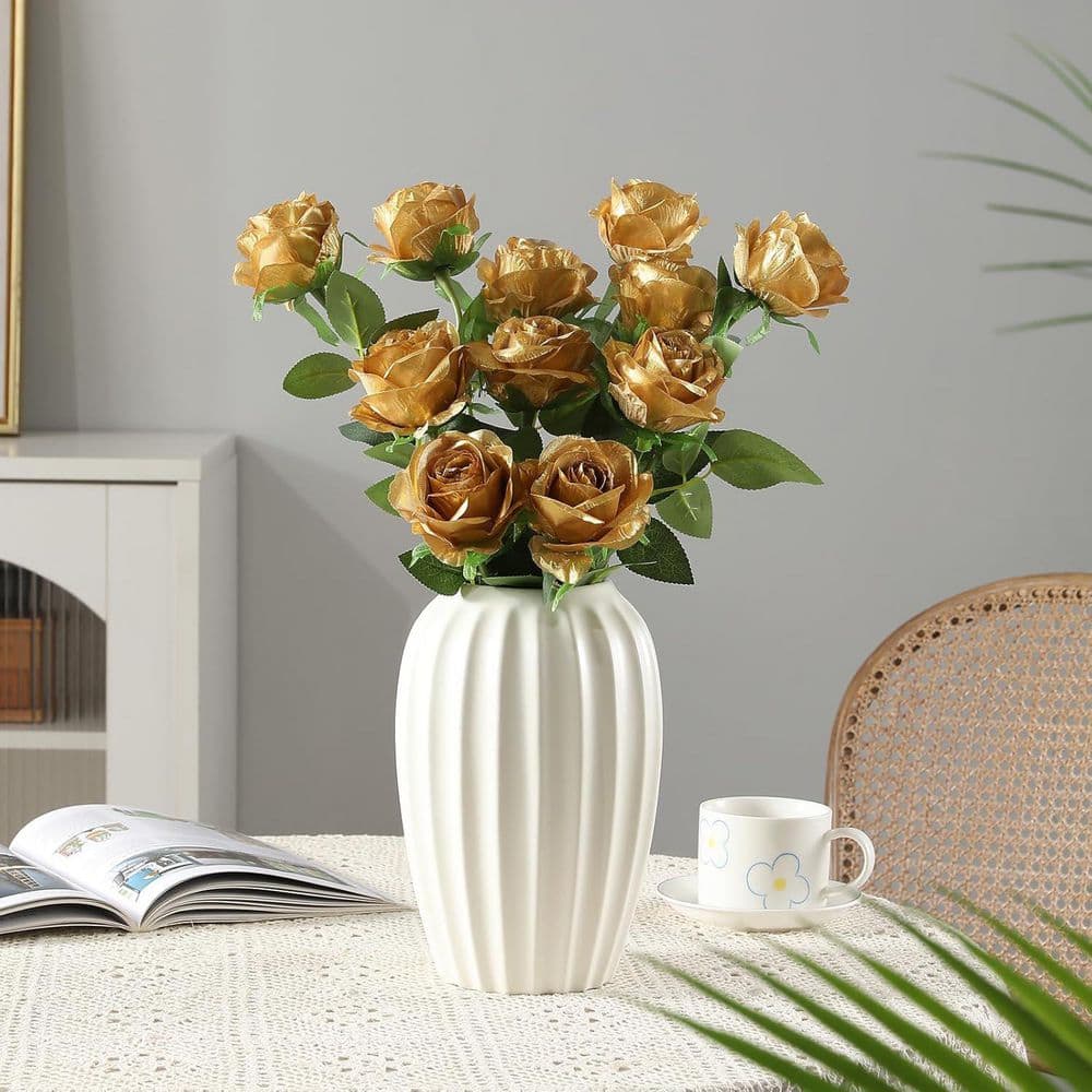 19.6 in. Gold Indoor/Outdoor Artificial Roses Flower HGG12416 - The ...