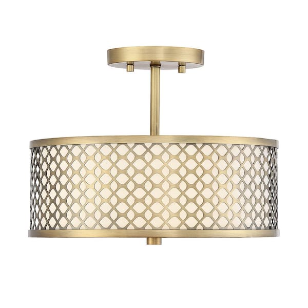 TUXEDO PARK LIGHTING 13 in. W x 10 in. H 2-Light Natural Brass Semi ...