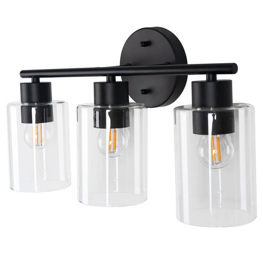 Modern Vanity Lights 17.7 in. 3-Light Black Wall Sconce with Glass Shade, No Bulbs Included price history on PriceWatchPro