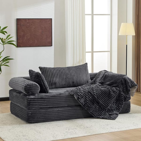 75.98 in. Corduroy Dark Gray King Size Sofa Bed