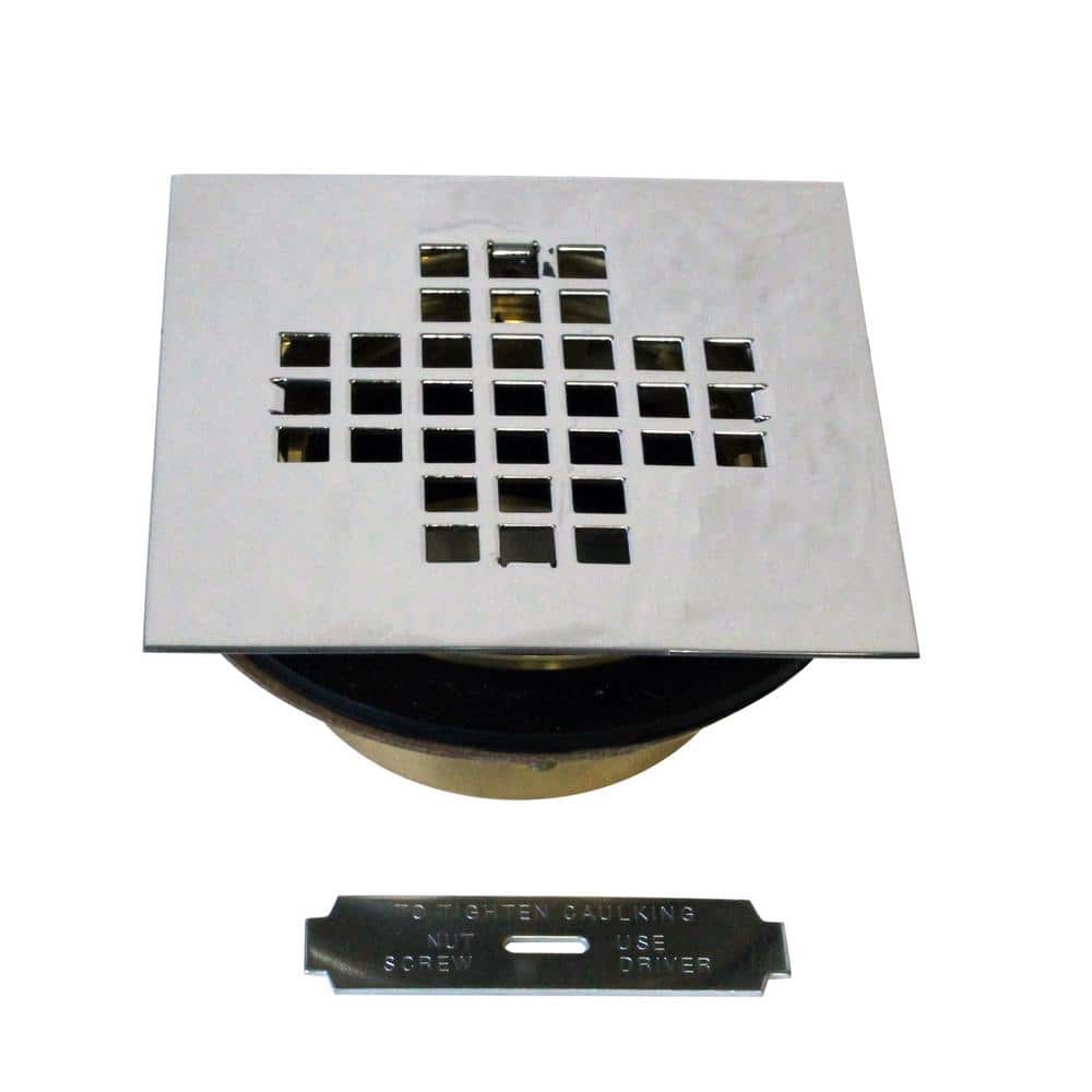 2 in. No-Caulk Brass Compression Shower Drain with 4-1/4 in. Square Grid Co