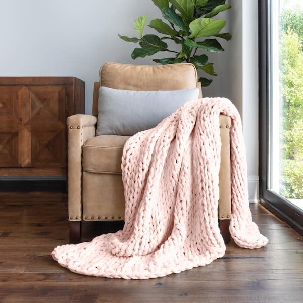 Becky Cameron Blush Chunky Knit Acrylic Throw Blanket