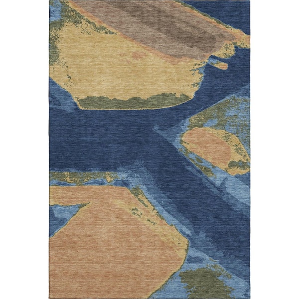 Mayfield Premium Machine Washable Abstract AMF2571 Navy 10 ft. x 14 ft. Area Rug