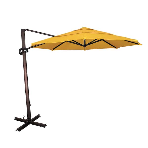 California Umbrella 11 ft. Bronze Aluminum Cantilever Patio Umbrella with 360 Tilt and Crank Lift in Sunflower Yellow Sunbrella