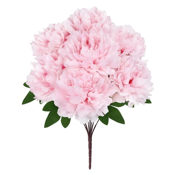 LIVING LUXURY 17 in. Light Pink Artificial Lush Hybrid Peony Flower Stem Bush Bouquet (Set of 2)