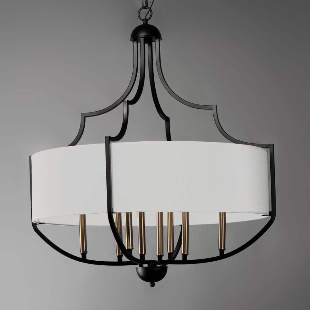 Elegant Savant 8-Light Fabric Shade Chandelier in Bronze and Antique Brass