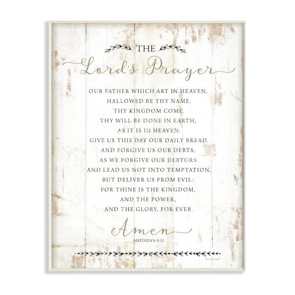 Stupell Industries 10 in. x 15 in. "The Lords Prayer Our Father Rustic Distressed White Wood Look Wall Plaque Art" by Jennifer Pugh