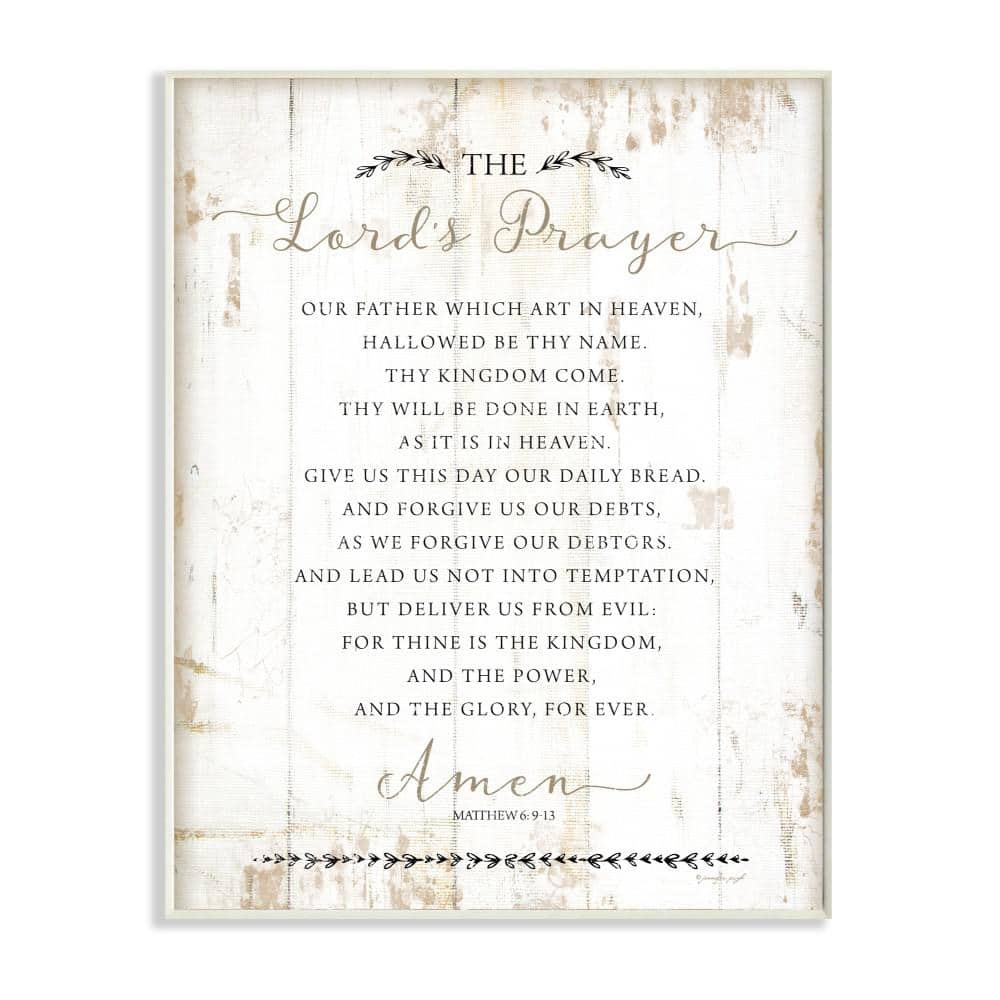 Rustic Distressed White Wood Lord's Prayer Wall Plaque
