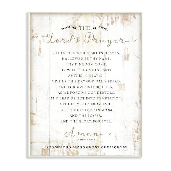 Stupell Industries 12 in. x 18 in. "The Lords Prayer Our Father Rustic Distressed White Wood Look Wall Plaque Art" by Jennifer Pugh