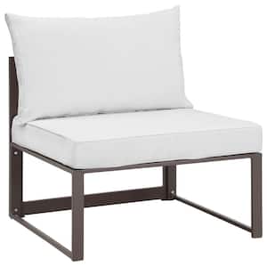 Fortuna Patio Aluminum Armless Middle Outdoor Sectional Chair in Brown with White Cushions
