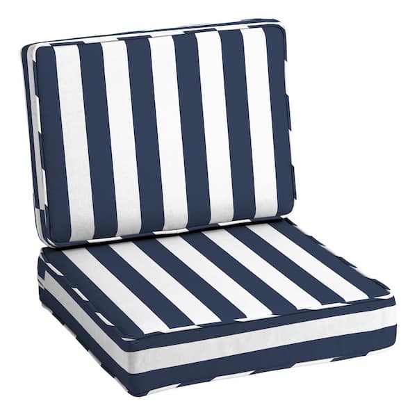 ARDEN SELECTIONS ProFoam 24 in. x 24 in. 2-Piece Deep Seating Outdoor Lounge Chair Cushion in Sapphire Blue Cabana Stripe