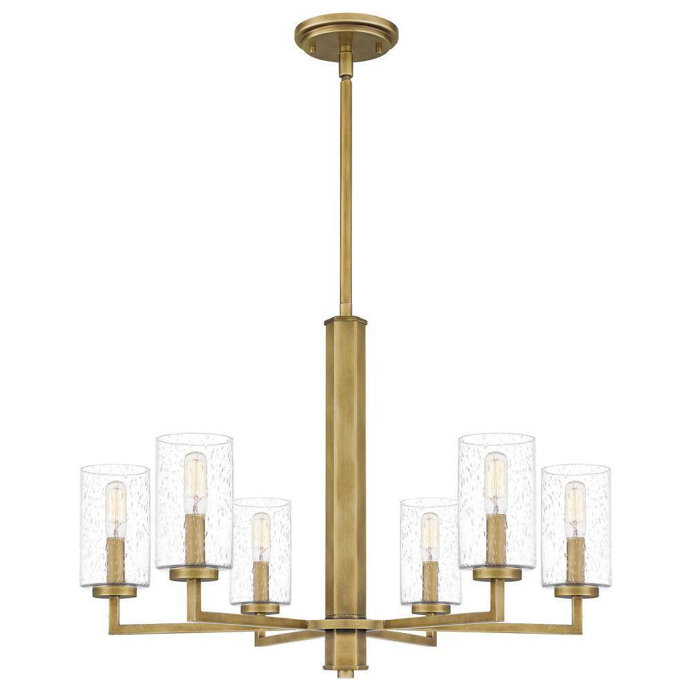 Quoizel Sunburst 6-Light Weathered Brass Chandelier with Clear Seeded ...