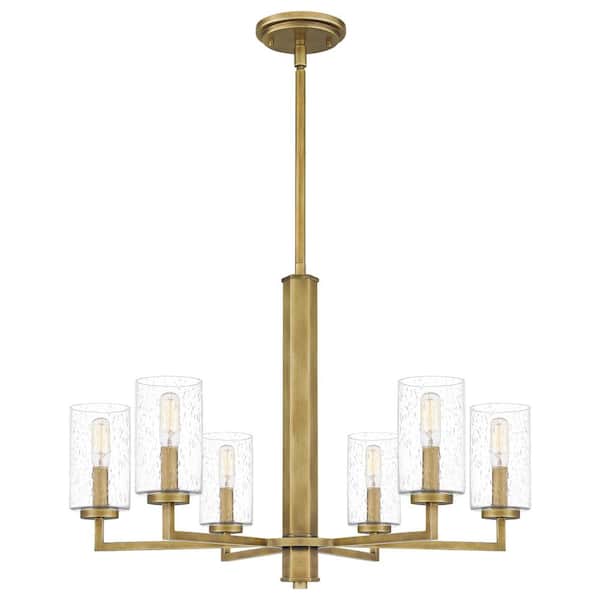 Quoizel Sunburst 6-Light Weathered Brass Chandelier with Clear Seeded Glass