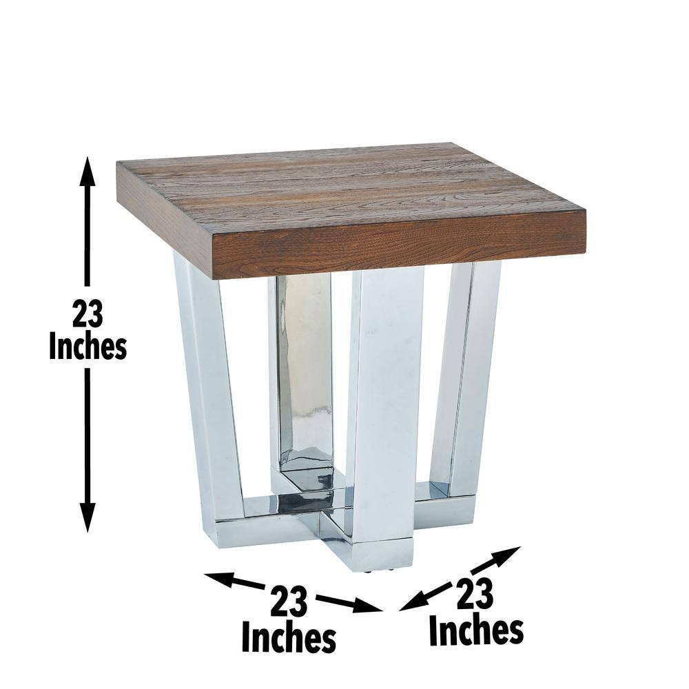 Chestnut Wood and Chrome Square End Table