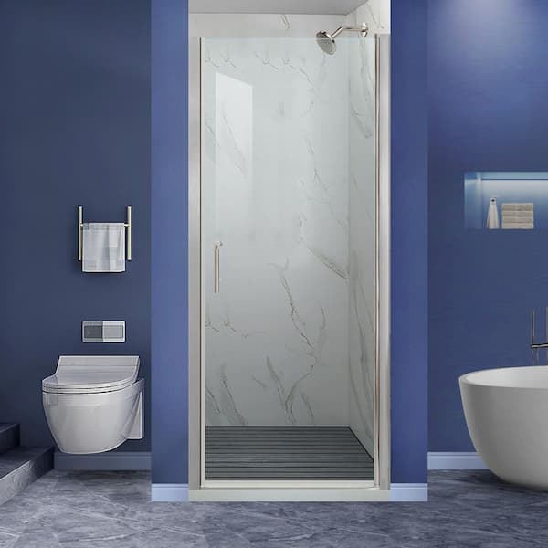 Lonni 32-33.9 in. W x 72 in. H Brushed Nickel Frameless Pivot Shower Door with 1/4 in. Thick Clear Tempered Glass