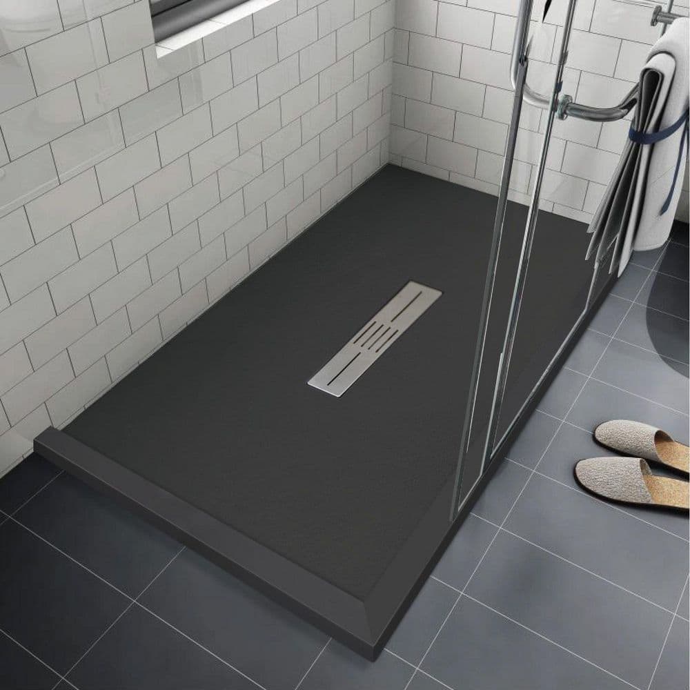 Trimslate 59.1 in. L x 41.5 in. W Corner Shower Pan Base with Center Drain and Double Threshold in Black price history on PriceWatchPro