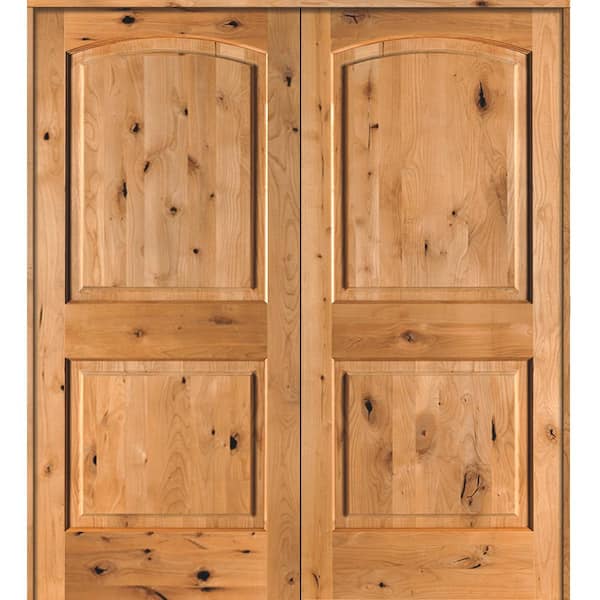 Krosswood Doors 64 in. x 80 in. Rustic Knotty Alder 2-Panel  Universal/Reversible Clear Stain Wood Double Prehung Interior Door ...