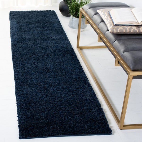 August Shag 2 ft. x 6 ft. Navy Solid Color Runner Rug