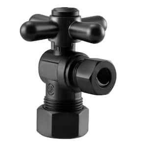 5/8 in. IPS x 3/8 in. O.D. Compression Outlet Angle Stop with 1/4-Turn Cross Handle, Matte Black