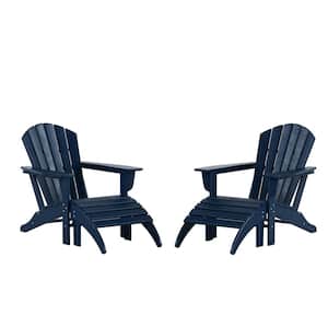 4-Piece Outdoor Plastic Vesta Navy Blue Adirondack Chair with Ottoman Set