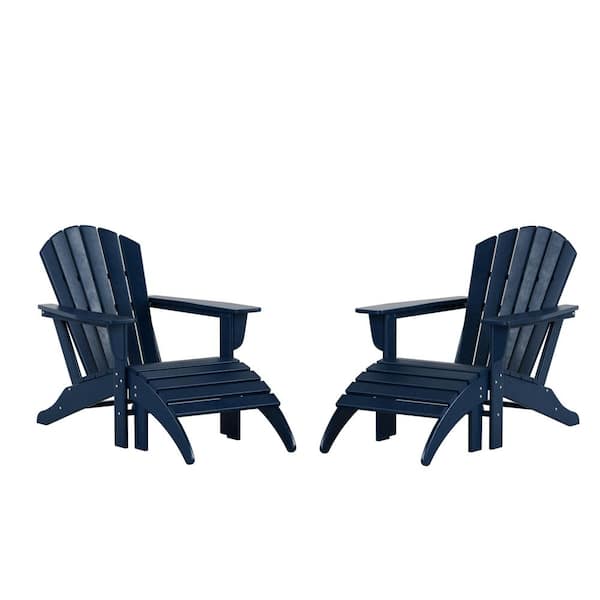 WESTIN OUTDOOR 4-Piece Outdoor Plastic Vesta Navy Blue Adirondack Chair with Ottoman Set