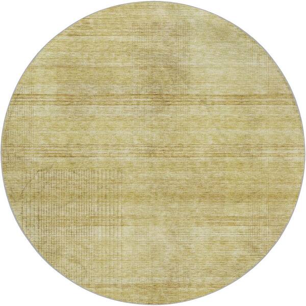 Dream Shag Premium Machine Washable Abstract ADS820 Gold 8 ft. x 8 ft. Round Rug
