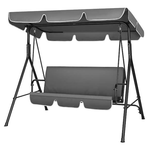 VIVOHOME 3-Person Steel Frame Patio Swing with Canopy in Gray