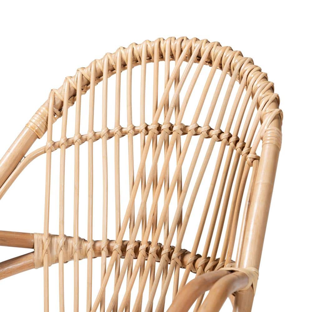 Jayden White Leather and Natural Rattan 31" Accent Chair