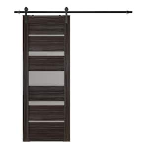 Kina 36 in. x 80 in. 5-Lite Frosted Glass Gray Oak Composite Core Wood Sliding Barn Door with Hardware Kit