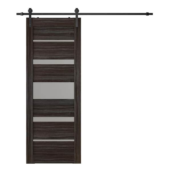 Belldinni Kina 36 in. x 80 in. 5-Lite Frosted Glass Gray Oak Composite Core Wood Sliding Barn Door with Hardware Kit