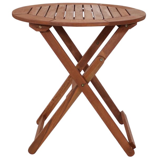 Sunnydaze Indoor/Outdoor Chestnut Wood Folding Round Patio Tall Bar Height  Table - 28 - Brown