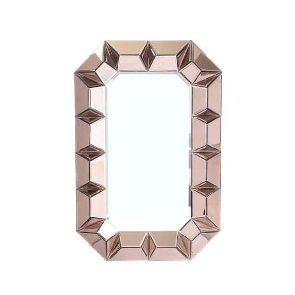 HomeRoots 35.4 in. W x 23.6 in. H Rose Gold Geometric Frame Wall Mounted Accent Mirror Framed