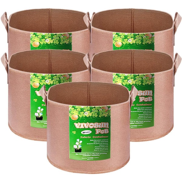 VIVOSUN 30 Gal. Brown Nonwoven Fabric Plant Grow Bags with Handles (5-Pack)