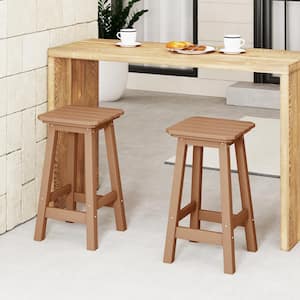 Laguna 24 in. Set of 2 HDPE Plastic All Weather Square Seat Backless Counter Height Outdoor Bar Stool in Teak