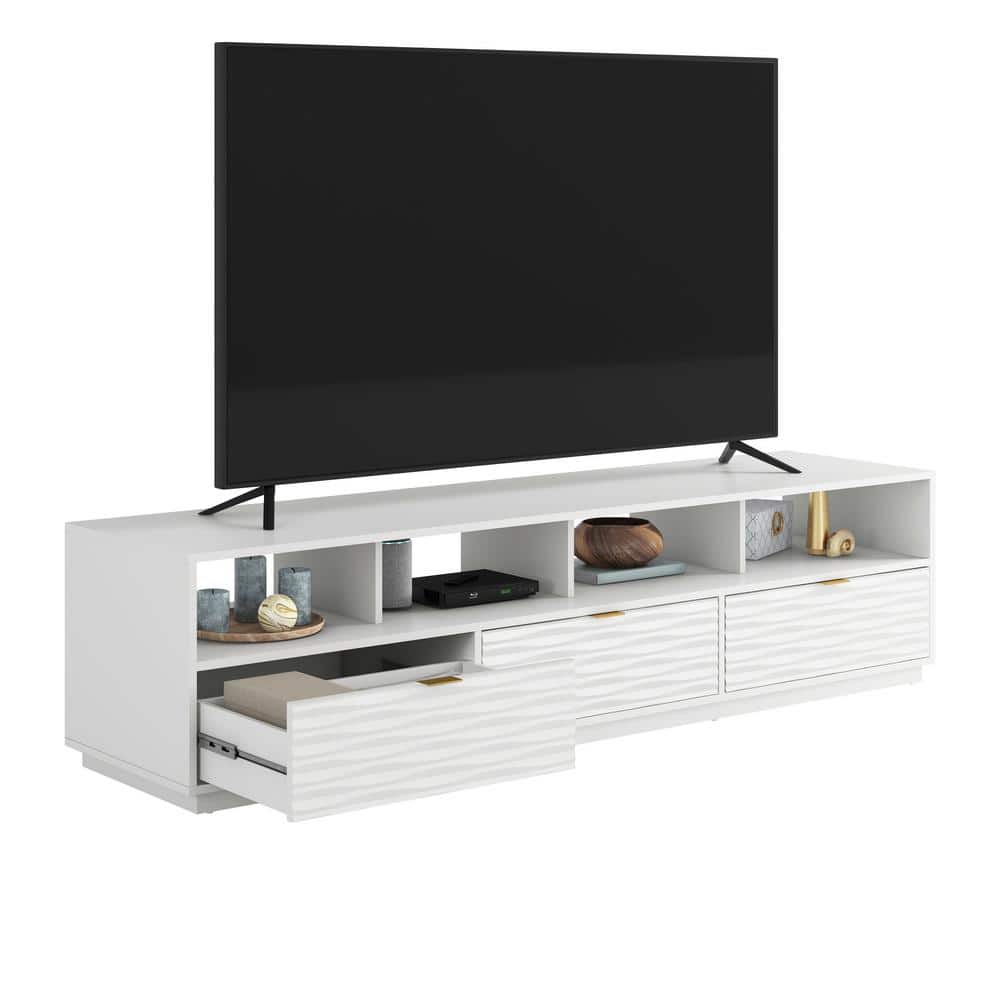 White 80'' Media Console with Cabinet and Drawers