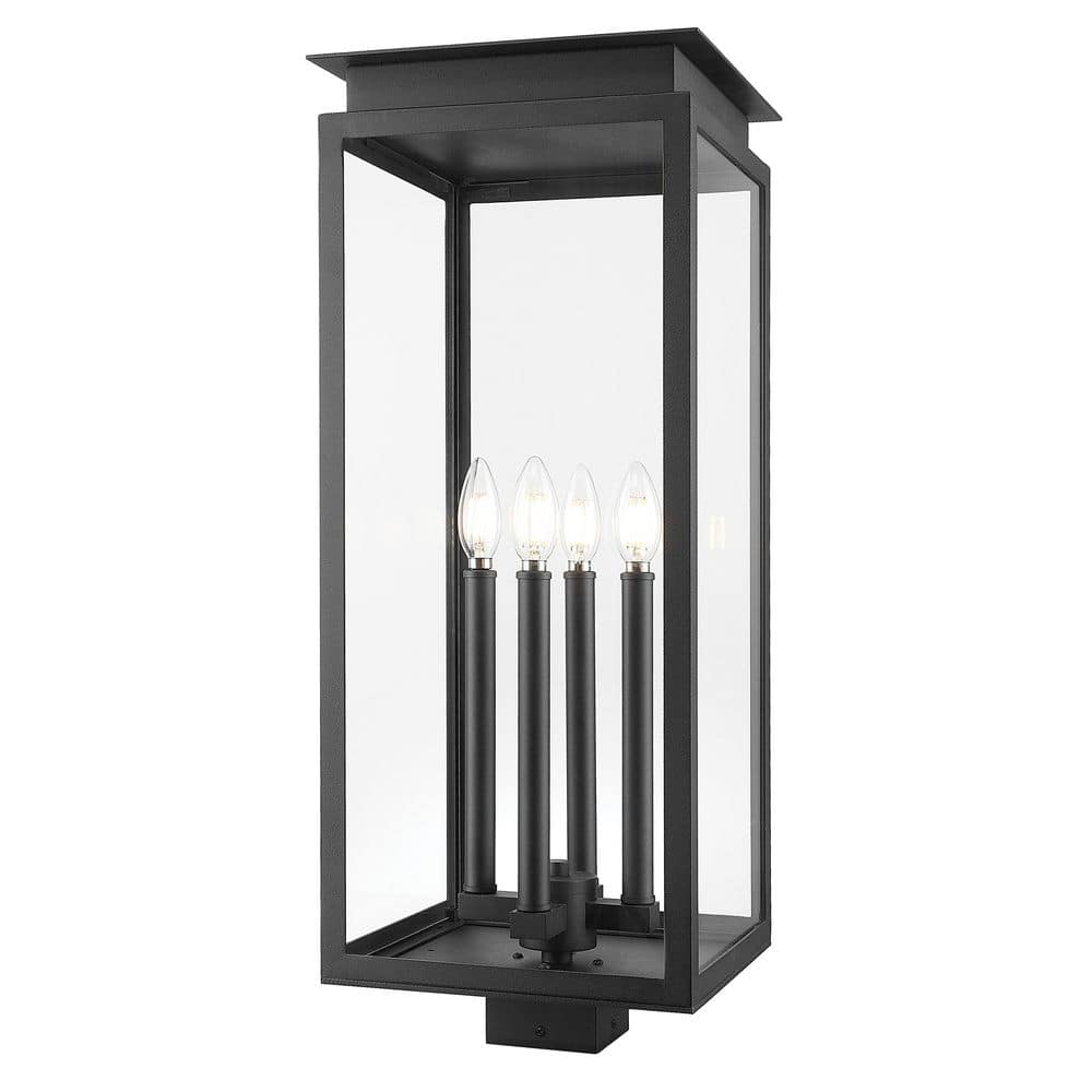 Nova 4 Light Black Aluminum Weather Resistant Outdoor Post Light Fixture wi