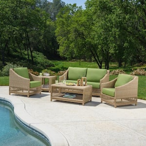 Prescott 5-Piece Resin Wicker Patio Deep Seating Set with Sunbrella Spectrum Cilantro Cushions