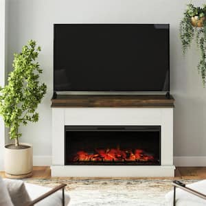 Melwood 54 in. W Wood Wall Mount, Mantel with Linear Electric Fireplace and Remote in Ivory Oak/Rustic