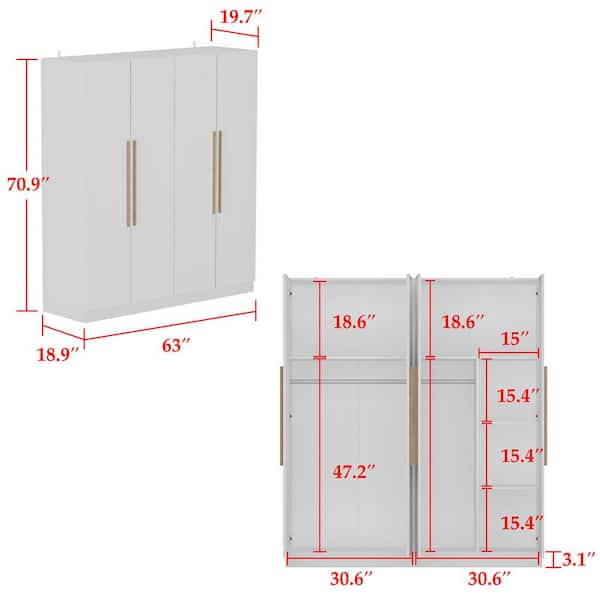 FUFU&GAGA White 4-Door Big Wardrobe Armoires (70.9 in. H x 63 in