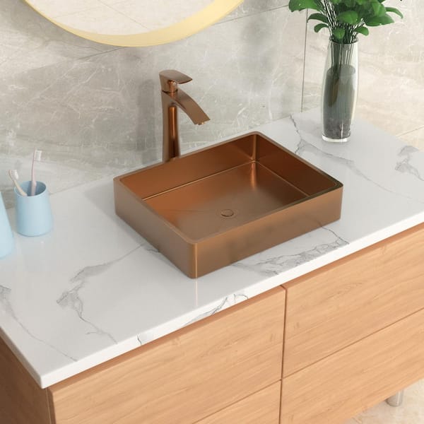 LORDEAR 19 in. Drop- in Stainless Steel Rectangular Bathroom Sink in Rose Gold with Drain