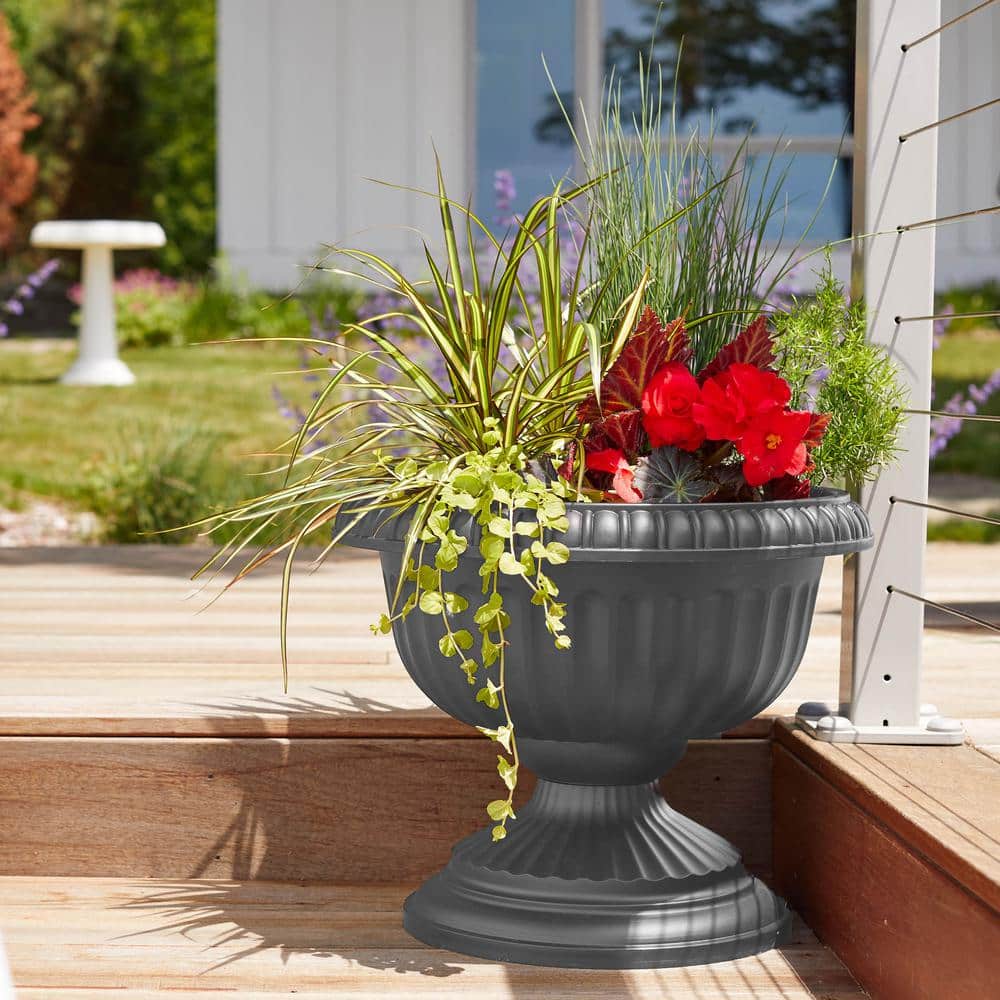 Charcoal Gray 18" Resin Grecian Urn Planter