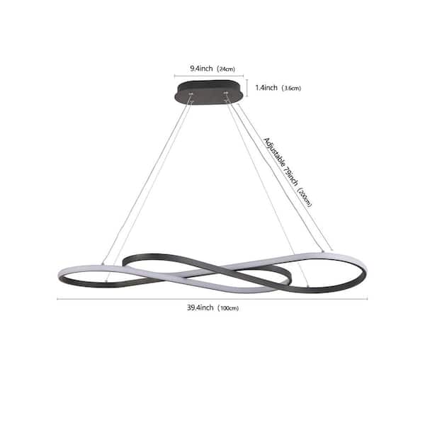Modern 1 light Integrated LED Adjustable Height Black Chandelier for Living Room, Dining Room, Bedroom