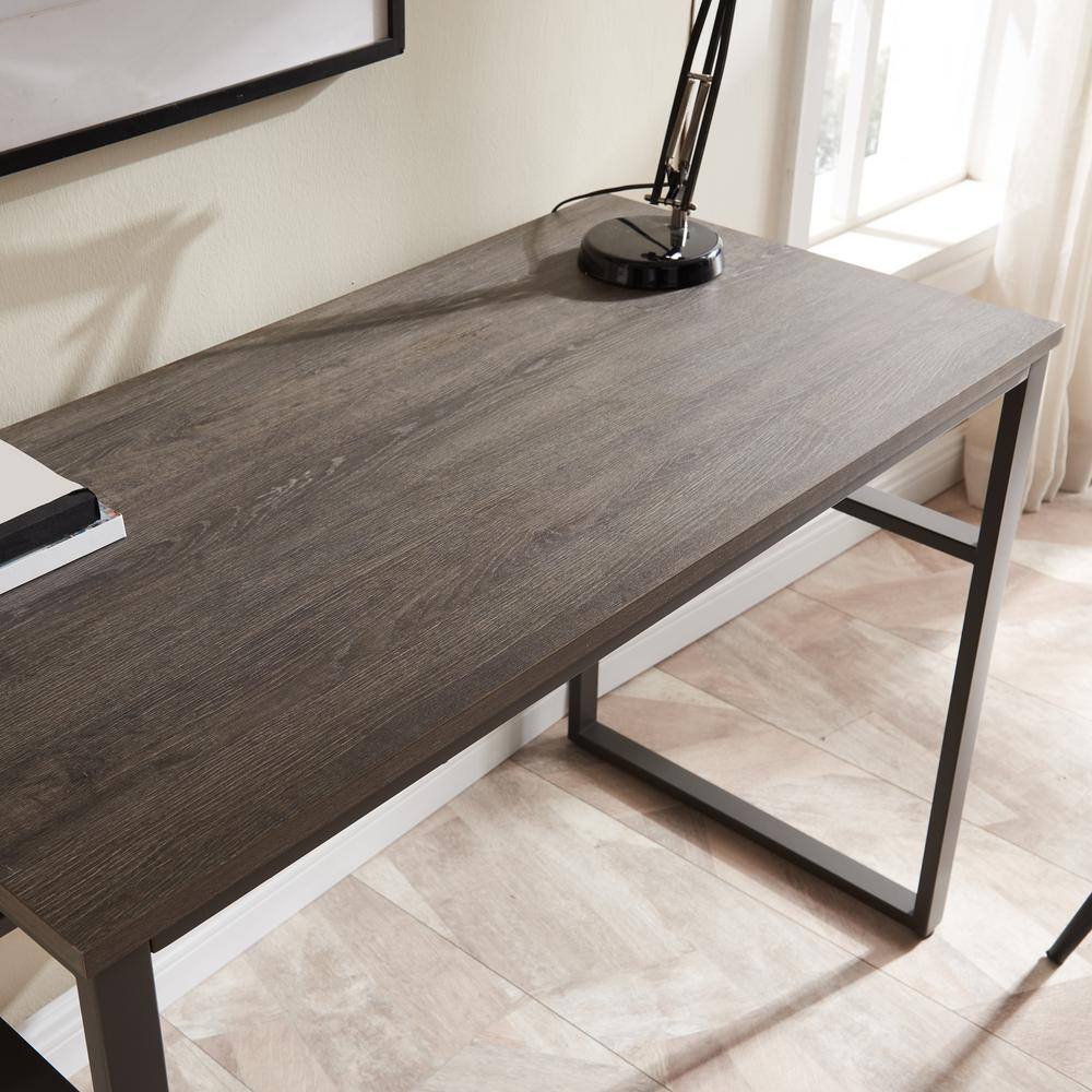 Gray Wood and Metal Desk with Lower Shelf