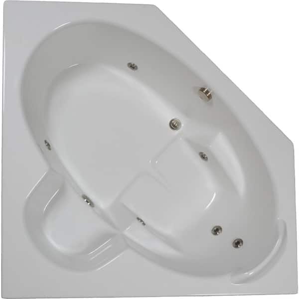 Comfortflo 60 in. x 60 in. Acrylic Corner Drop-in Whirlpool Bathtub with Center Drain in Bone