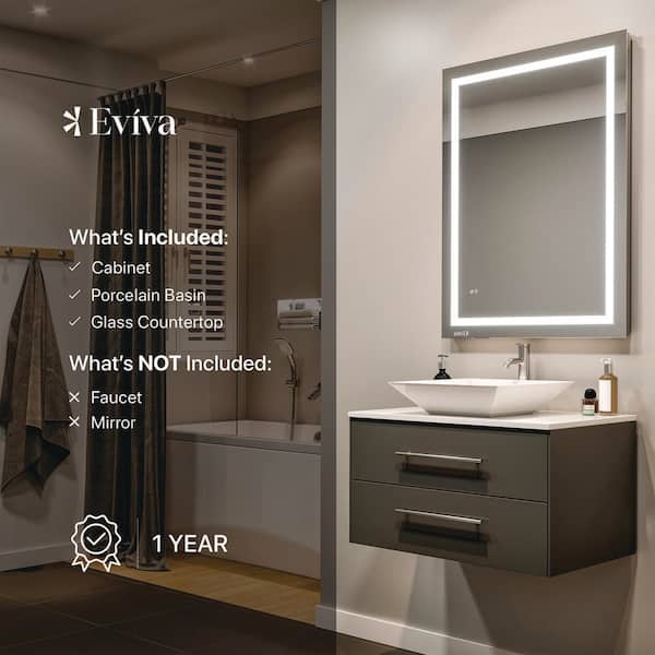 Totti Wave 30 in. W x 21 in. D x 22 in. H Bathroom Vanity in Espresso with White Glassos Top with White Sink