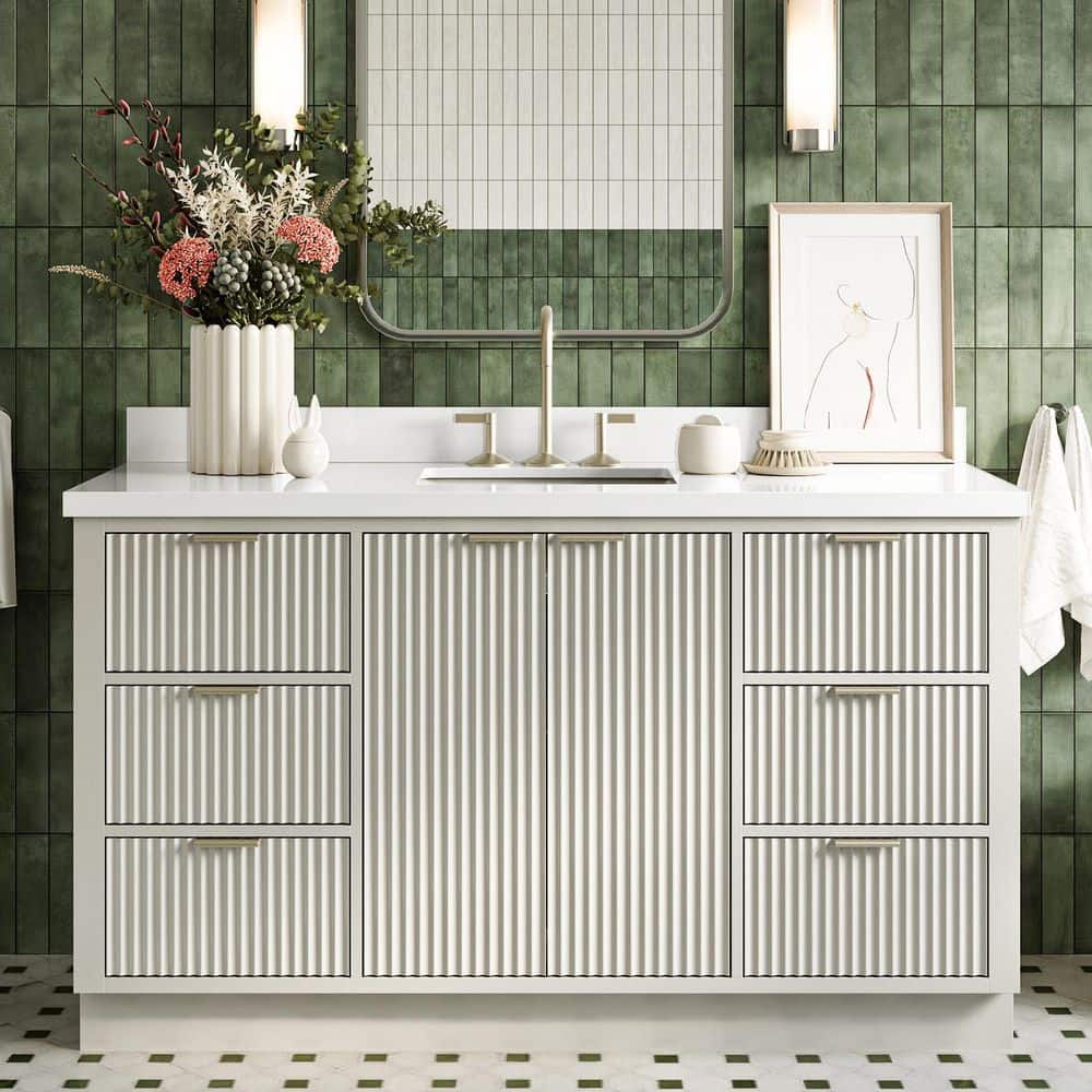 Milan 60 in. Single Sink Freestanding Bathroom Vanity in Warm White with Pure White Quartz Top price history on PriceWatchPro